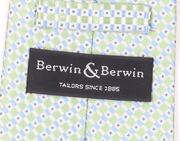Mens Berwin & Berwin Green Geometric 100% Silk  Tie