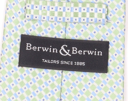 Mens Berwin & Berwin Green Geometric 100% Silk  Tie
