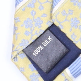 Austin Reed Men's Yellow Floral Striped Silk Tie