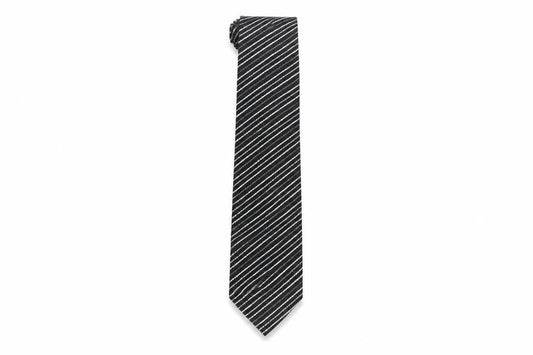 Front view of Thomas Nash Men's Black Striped Polyester Tie