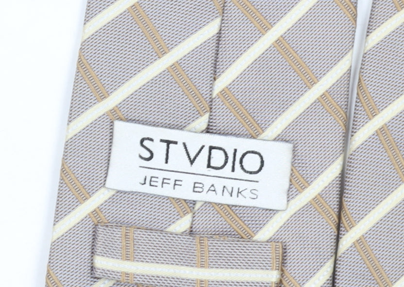 Jeff Banks Mens Beige Plaid Check Silk Tie