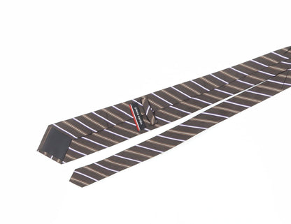 Pierre Cardin Men's Brown Striped Silk Tie