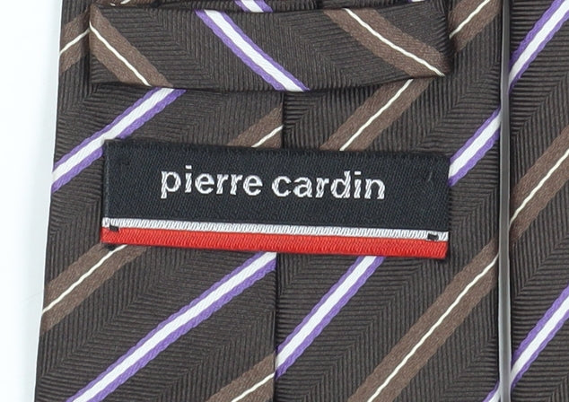 Pierre Cardin Men's Brown Striped Silk Tie