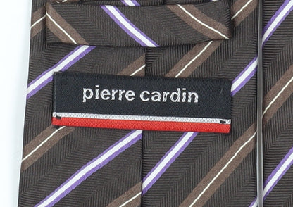 Pierre Cardin Men's Brown Striped Silk Tie
