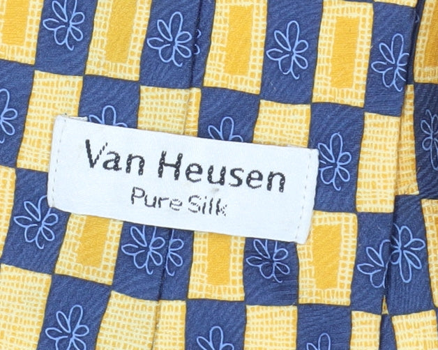 Van Heusen Men's Silk Plaid Tie Blue Yellow One Size