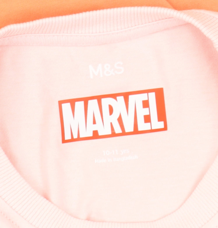 Marks and Spencer Marvel Unisex Kids Pink T-Shirt 10-11 Years
