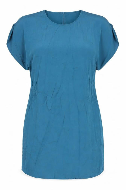 Front view of Jaeger Women's Blue Shift Dress, size 18, Summer Style