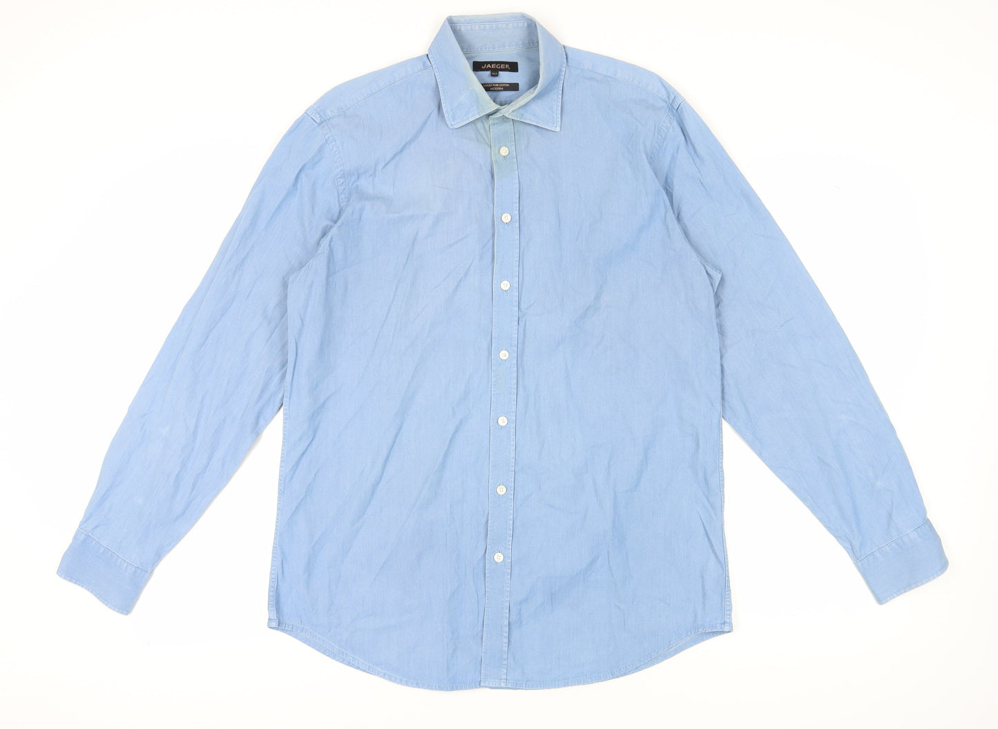 Jaeger Men's Blue Cotton Button-Up Shirt 16.5