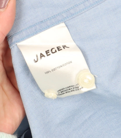 Jaeger Men's Blue Cotton Button-Up Shirt 16.5