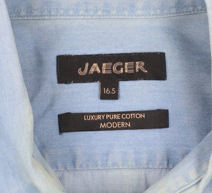 Jaeger Men's Blue Cotton Button-Up Shirt 16.5