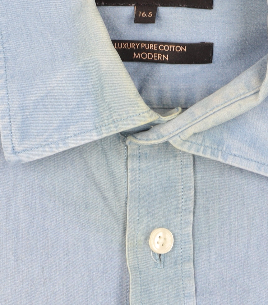 Jaeger Men's Blue Cotton Button-Up Shirt 16.5