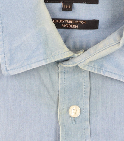 Jaeger Men's Blue Cotton Button-Up Shirt 16.5