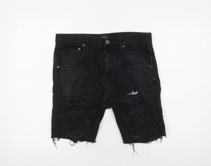 River Island Men's Black Biker Slim Shorts