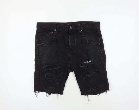 River Island Men's Black Biker Slim Shorts