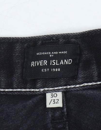 River Island Men's Black Biker Slim Shorts