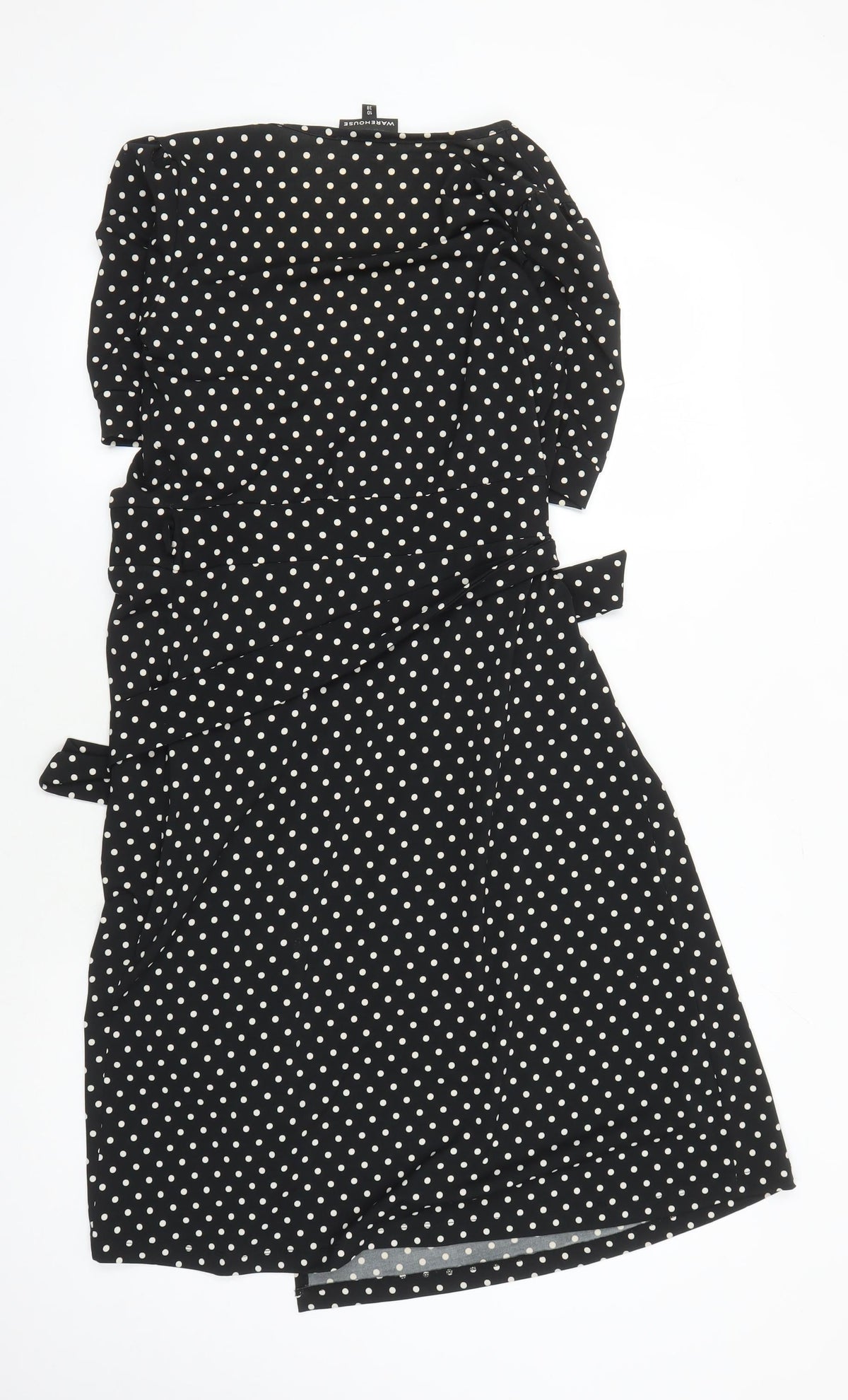 Warehouse Women's Black Polka Dot Wrap Dress Size 10