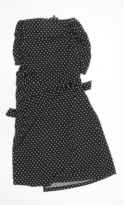 Warehouse Women's Black Polka Dot Wrap Dress Size 10
