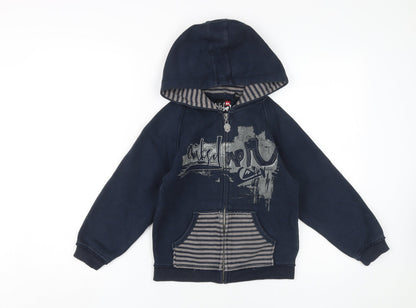 Quiksilver Boys Blue Full Zip Hoodie 5-6Y Logo Graphic