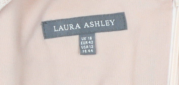 Laura Ashley Women's Beige Lace V-Neck Cap Sleeve Sheath Dress