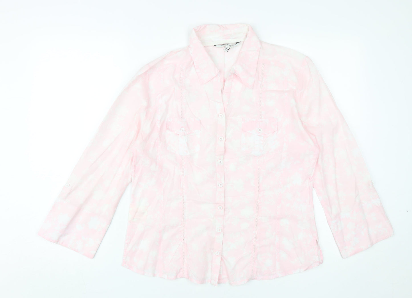 Laura Ashley Women's Pink Floral Button-Up, Size 14
