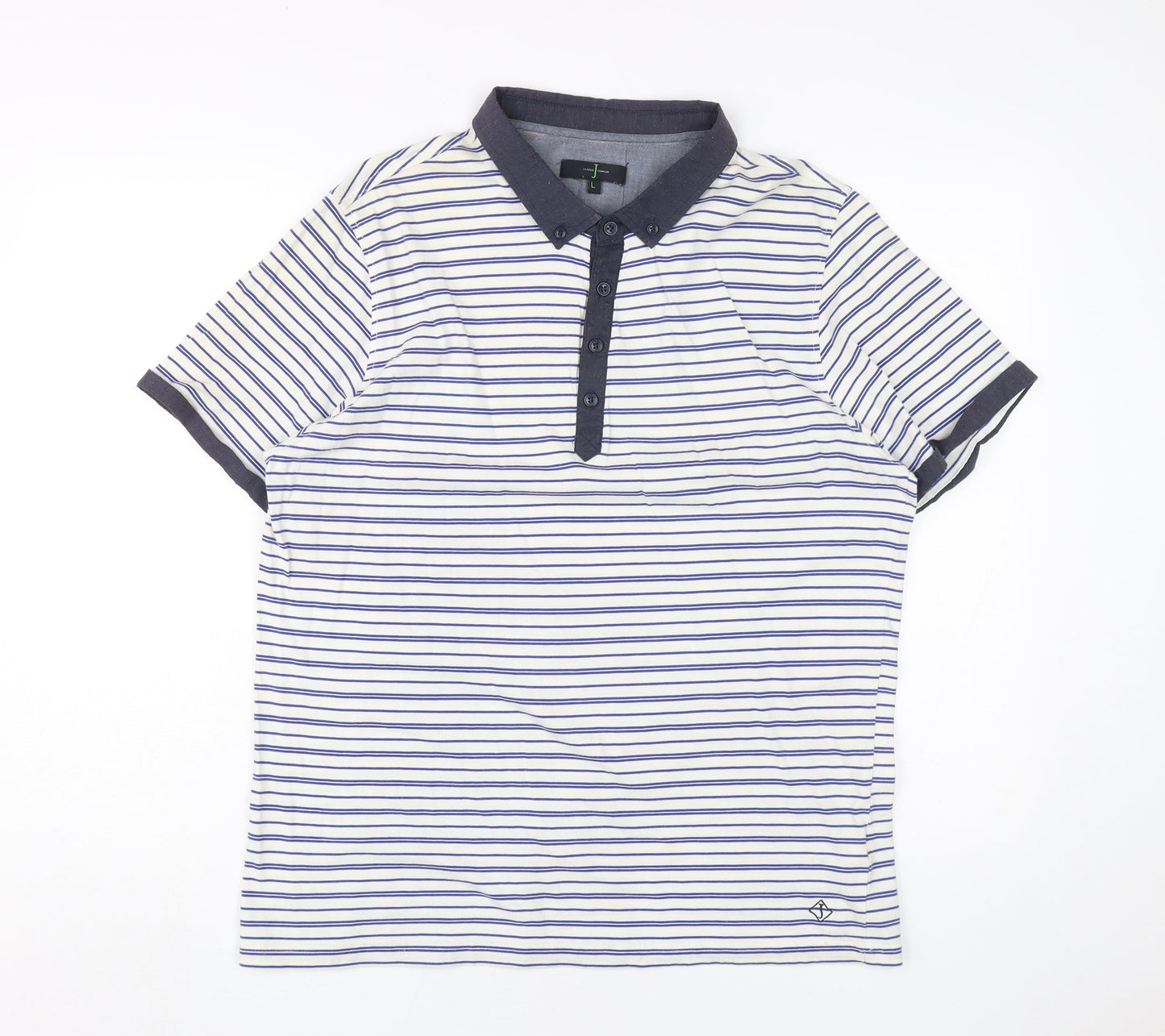 Jasper Conran Men's Blue Striped Polo L Short Sleeve Cotton