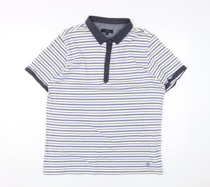 Jasper Conran Men's Blue Striped Polo L Short Sleeve Cotton