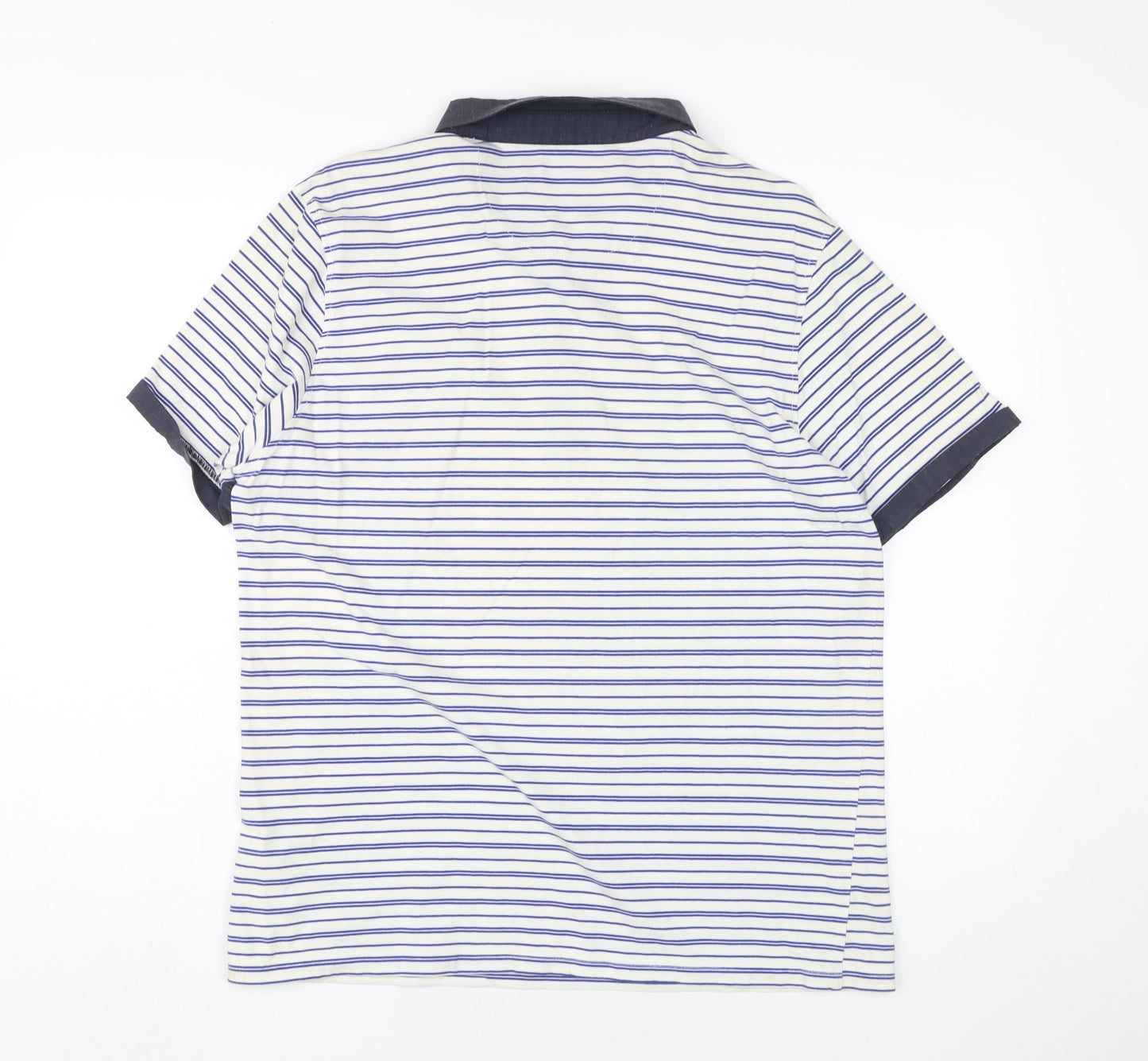 Jasper Conran Men's Blue Striped Polo L Short Sleeve Cotton