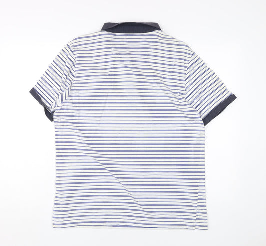 Jasper Conran Men's Blue Striped Polo L Short Sleeve Cotton
