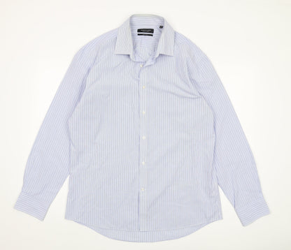Dehavilland Men's Blue Striped 16.5 Casual Shirt