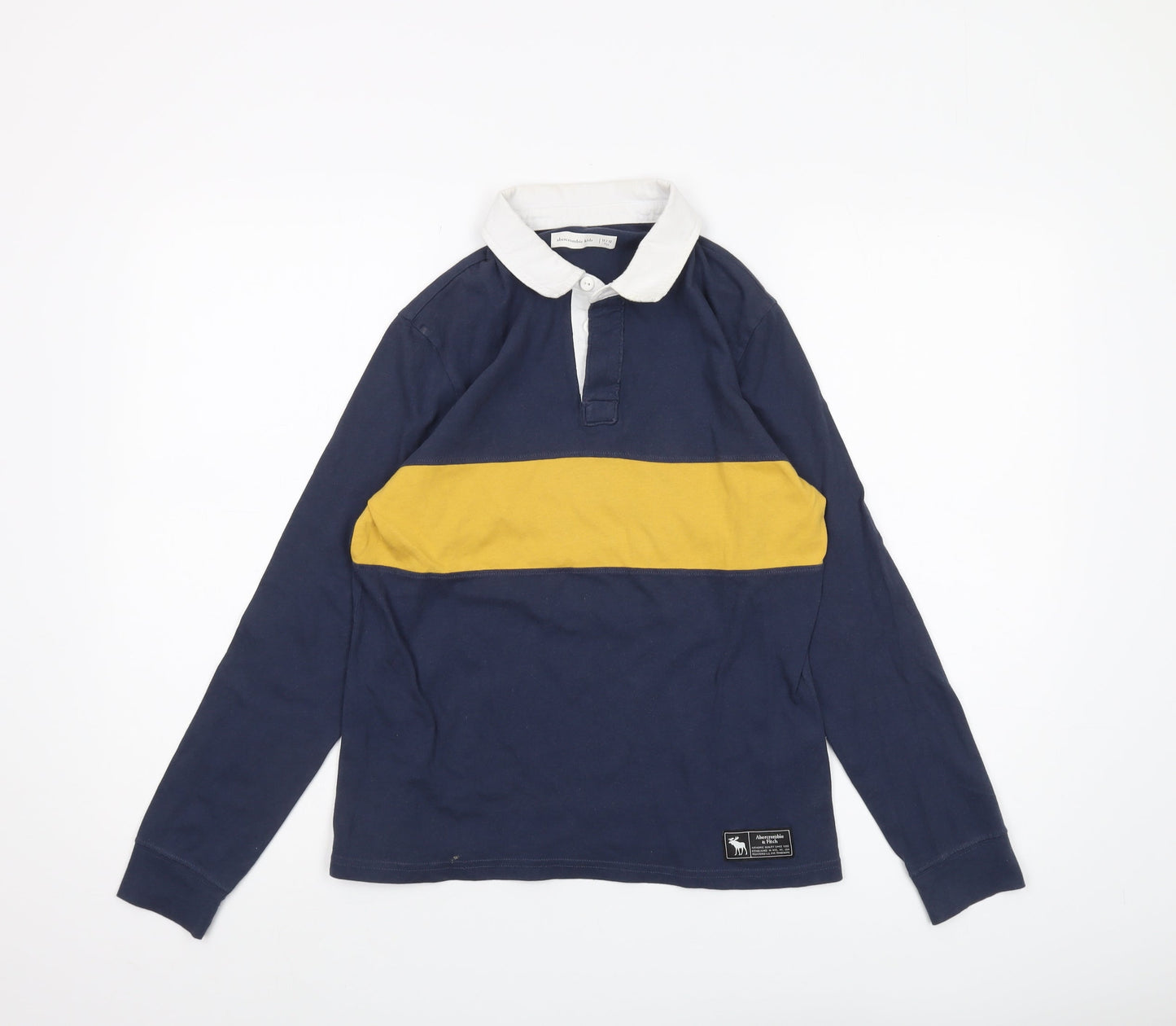 Abercrombie Kids Boys Blue Polo Long Sleeve, Colourblock, 11-12 Years