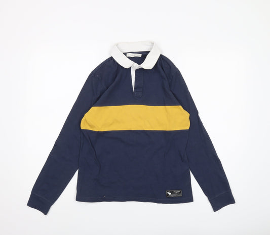 Abercrombie & Fitch Kids Boys Blue Polo Long Sleeve, Colourblock, 11-12 Years