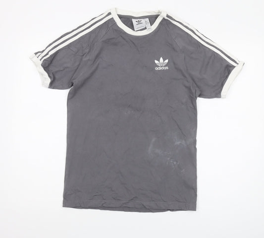 Adidas Men's Grey Cotton Logo T-Shirt Size S