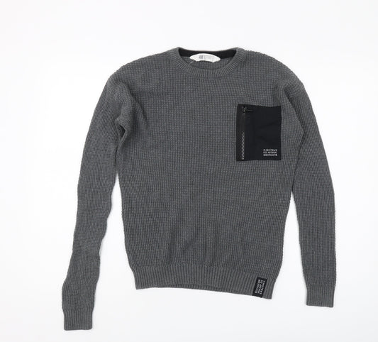 H&M Boys Grey Pullover Jumper, Size 12 Years, Crew Neck