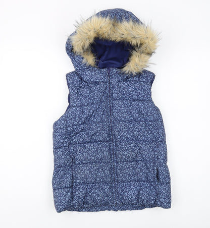 GapKids Girls Blue XXL Puffer Jacket with Fur Trim