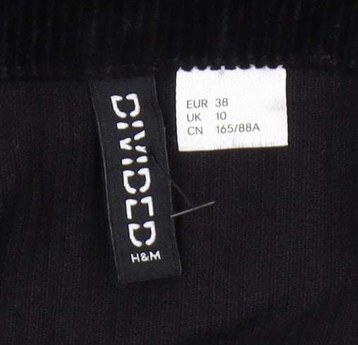 H&M Women's Black Pinafore Dress, Size 10, Corduroy, Sleeveless