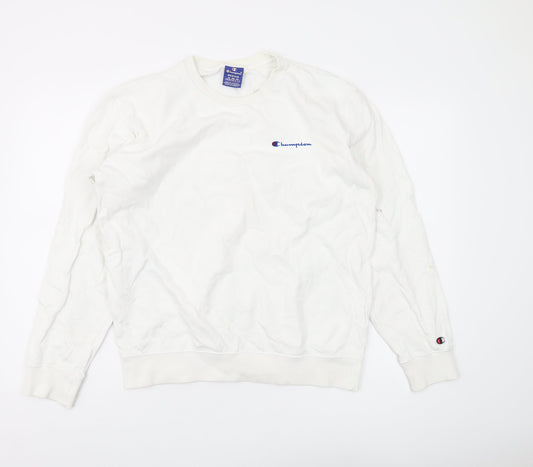 Additional front view of Champion unisex white pullover sweatshirt m