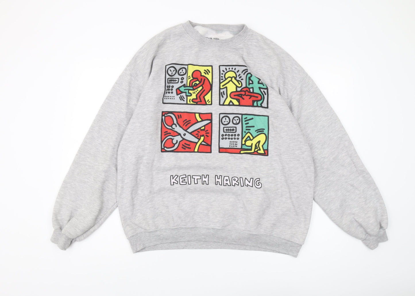 Unisex Adults UK Size M Keith Haring Grey Pullover Sweatshirt