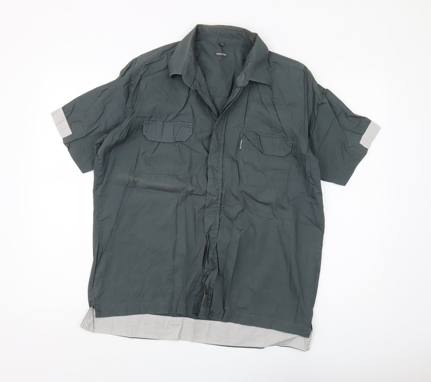 Reute Men's Large Green Short Sleeve Button-Up Shirt