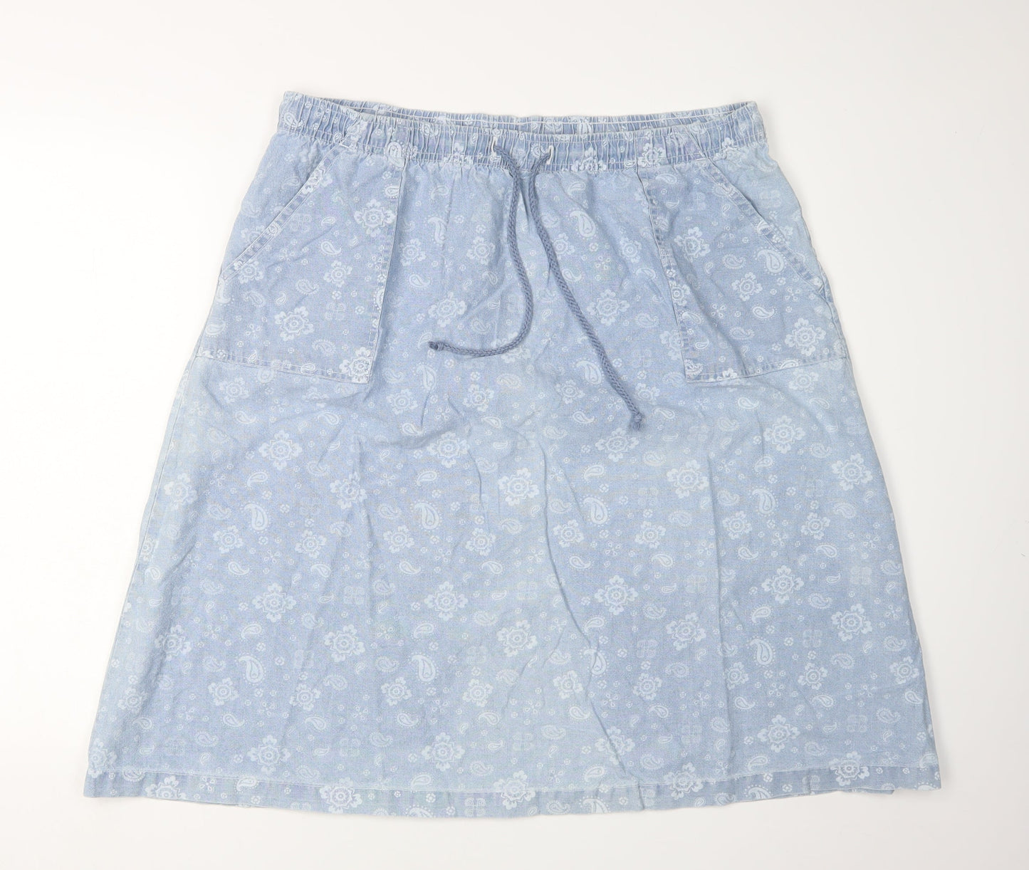 Damart Women's Blue Paisley A-Line Cotton Skirt