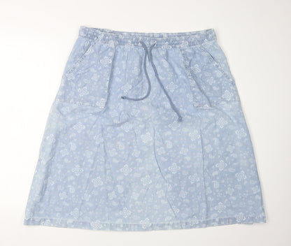 Damart Women's Blue Paisley A-Line Cotton Skirt