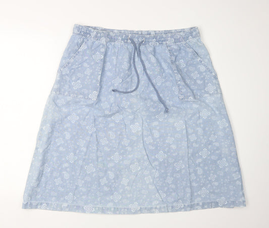 Damart Women's Blue Paisley A-Line Cotton Skirt