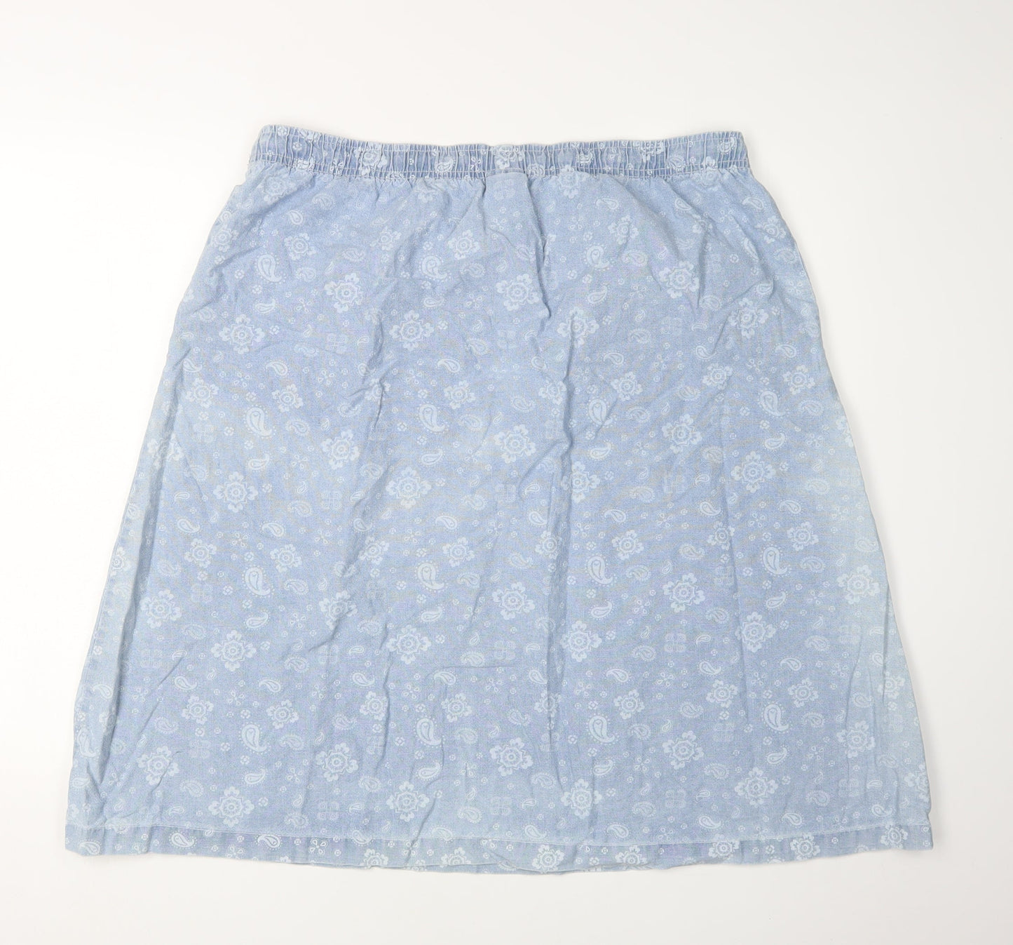 Damart Women's Blue Paisley A-Line Cotton Skirt