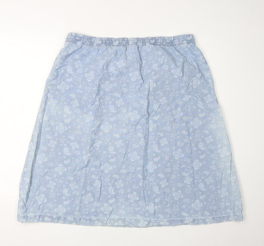 Damart Women's Blue Paisley A-Line Cotton Skirt