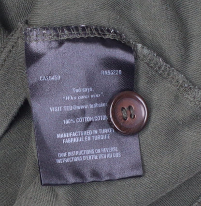 Ted Baker Men's Green Long Sleeve Buckle Neck T-Shirt