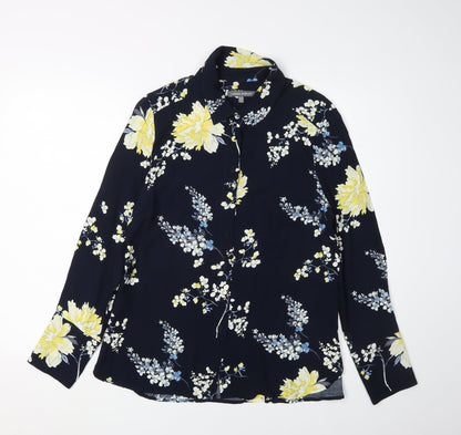Laura Ashley Women's Blue Floral Button-Up Shirt Size 12