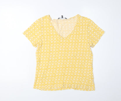 Laura Ashley Women's Yellow Floral V-Neck T-Shirt
