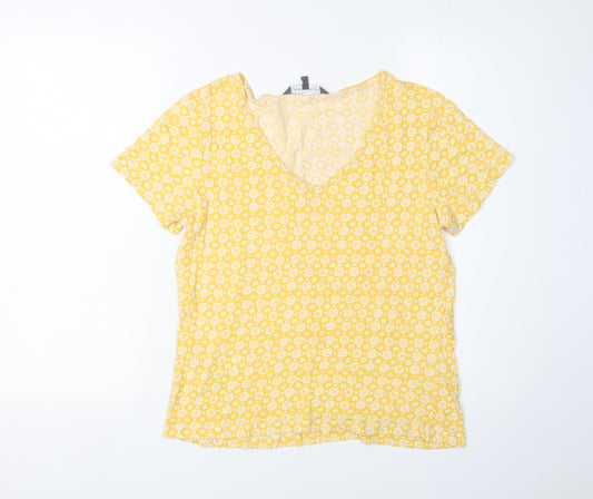 Laura Ashley Women's Yellow Floral V-Neck T-Shirt