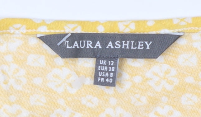 Laura Ashley Women's Yellow Floral V-Neck T-Shirt