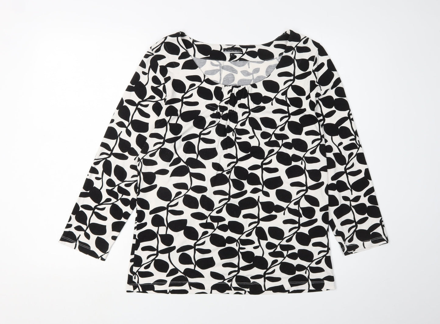 Austin Reed Women's Black Floral Blouse, Size L, Scoop Neck