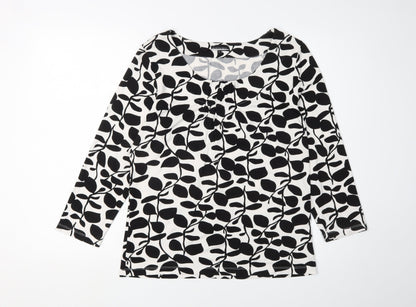 Austin Reed Women's Black Floral Blouse, Size L, Scoop Neck